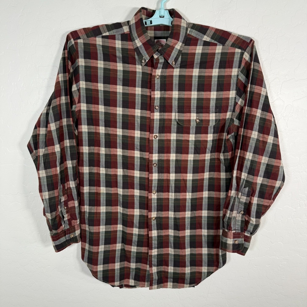 Vintage Brooks Brothers Shirt Mens Medium‎ Brown Button Down Plaid Casual Cotton
